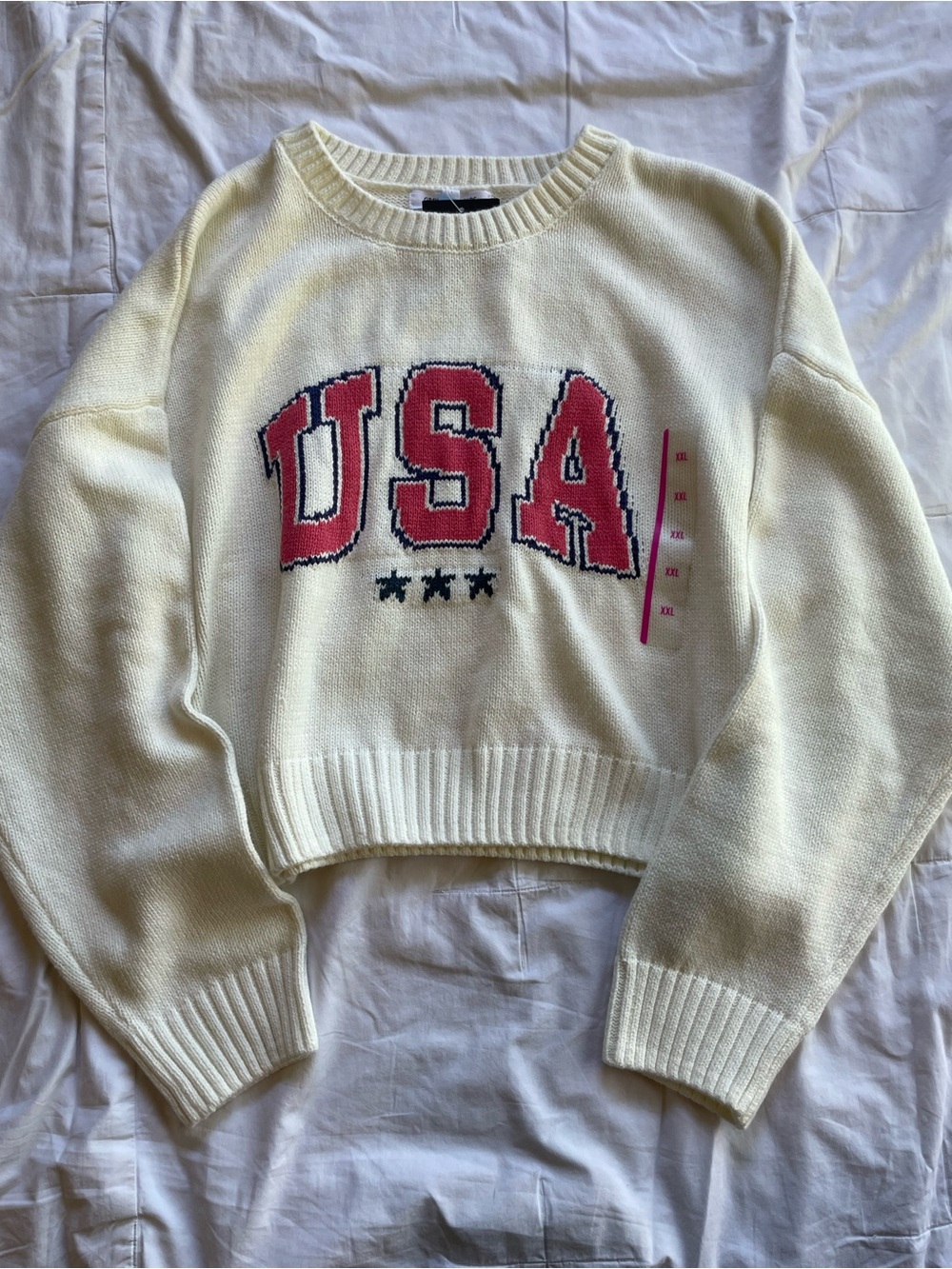 Cream Team USA Cropped Graphic Crewneck Sweater Size XL